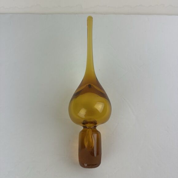 MCM Amber Art Glass Decanter Genie Bottle Flame Tear Drop Stopper ONLY 9” - Picture 1 of 10